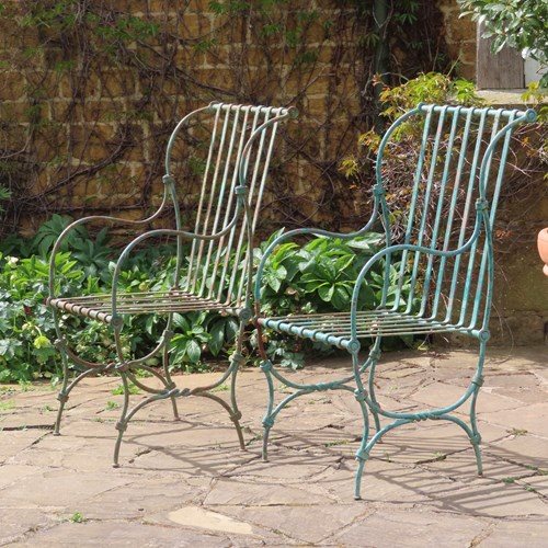 Pair Large Antique Garden Armchairs