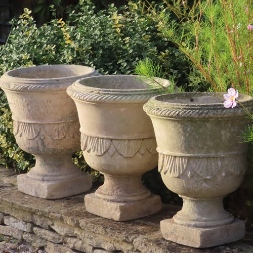 Set Of Carved Limestone Urns