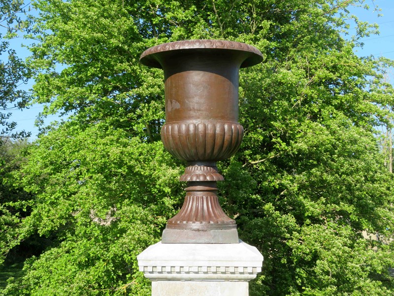 Towering cast iron urn and 19thC stone pedestal-lichen-garden-antiques-4-main-637229850838865056.jpg