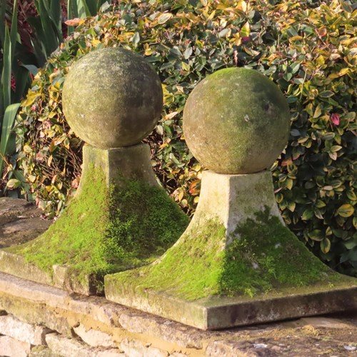 Pair Small Limestone Ball Finials