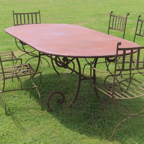 Very Long French Iron Table And Chairs