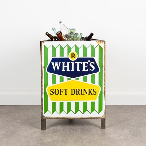 Original Enamel R White's Soft Drinks Bin W. Liner