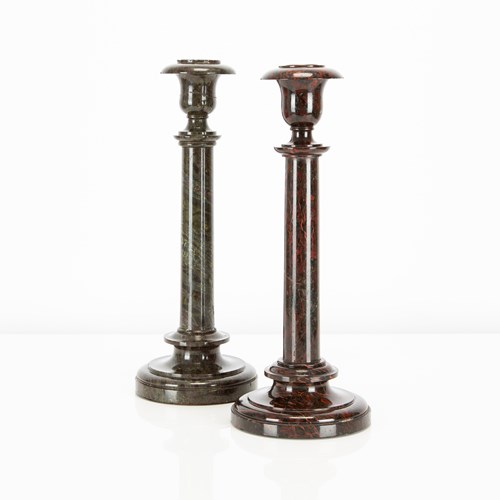  Pair Of Antique Serpentine Candlesticks