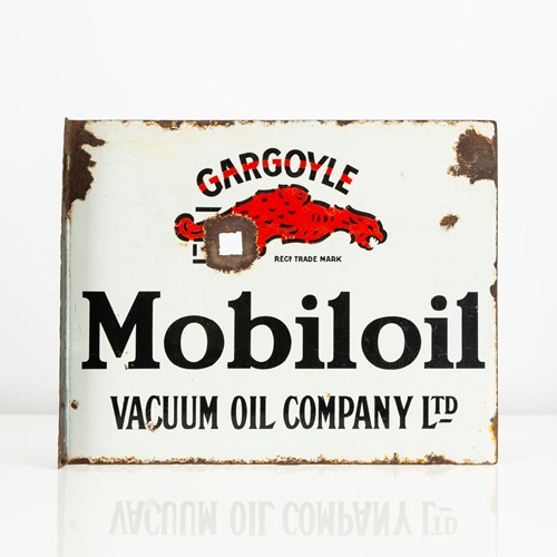 Early Mobiloil Gargoyle Petrol Enamel Flange Sign