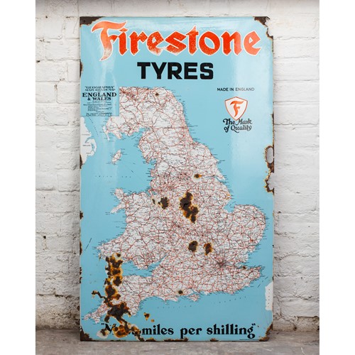 Firestone tyres map of england enamel sign