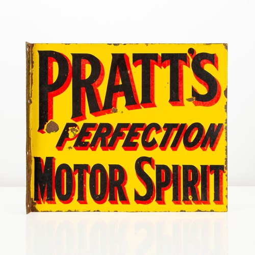 Early, Double-Sided Pratt's Perfection Motor Spirit Enamel Flange Sign
