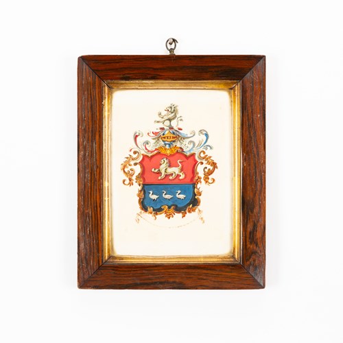 Mid-19Th Century Painted Heraldic Achievement In Original Frame