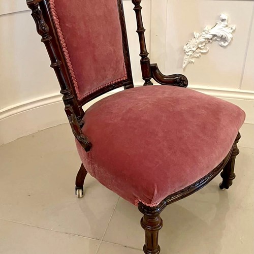 Antique Quality Victorian Walnut Carved Ladies Chair