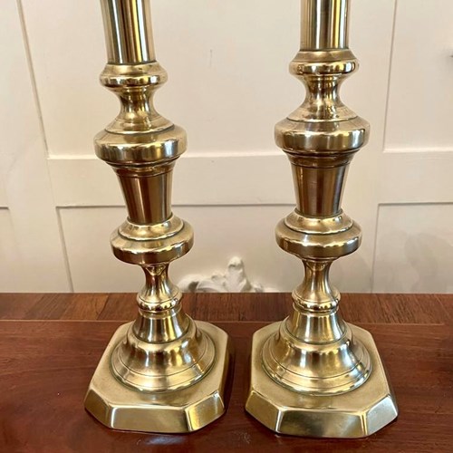 Antique Pair Of Victorian Brass Candlesticks