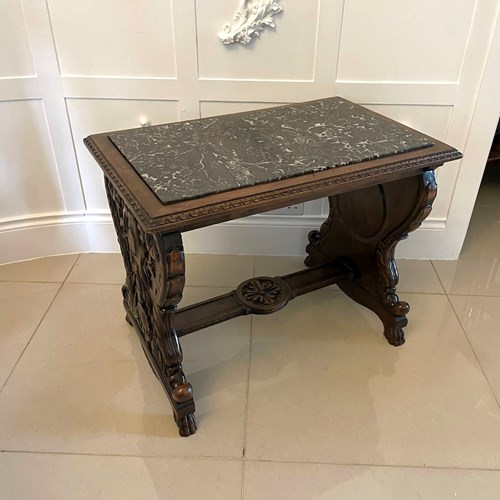 Antique Victorian Quality Carved Walnut And Marble Top Italian Coffee Table