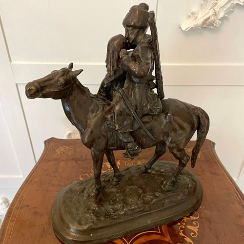 Antique Victorian Quality Bronze Figure Of A Cossack On Horseback
