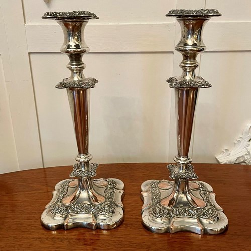 Antique Large Pair Of Quality Victorian Sheffield Plated Ornate Candlesticks