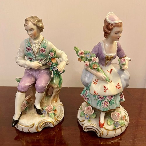  Antique Pair Of Original Victorian Sitzendorf Figures