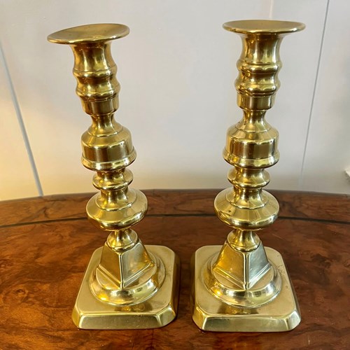 Antique Pair Of  Victorian Brass Candlesticks