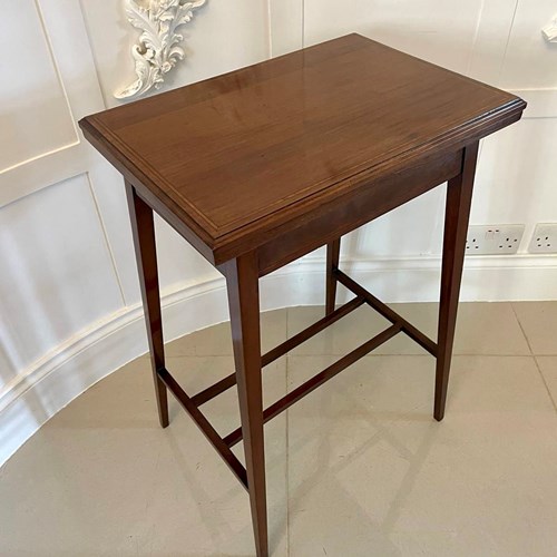 Antique Edwardian Quality Mahogany Inlaid Fold Over Card/Lamp Table