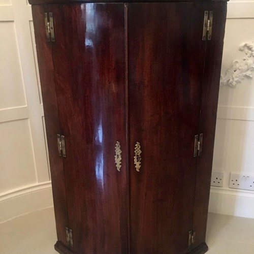 Antique George III Mahogany Hanging Bow Front Corner Cabinet