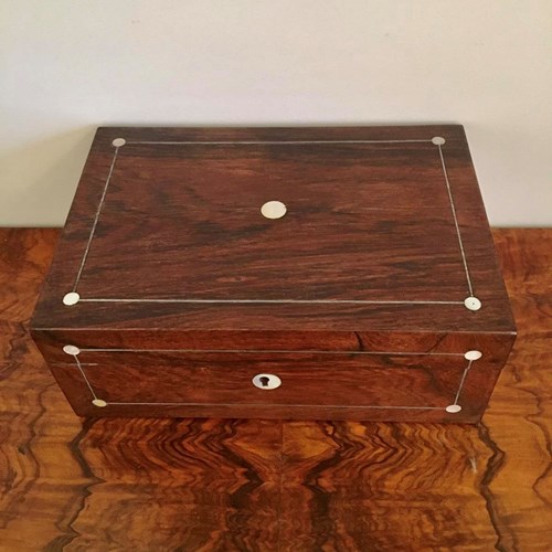 Antique Victorian Rosewood & Mother-Of-Pearl Jewellery/Sewing Box