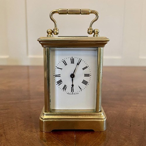 Antique Miniature Brass Eight Day Carriage Clock With Travelling Case