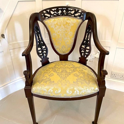 Antique Unusual Victorian Carved Mahogany Armchair
