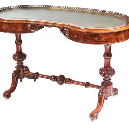 Antique Victorian Burr Walnut Kidney Shaped Writing Desk