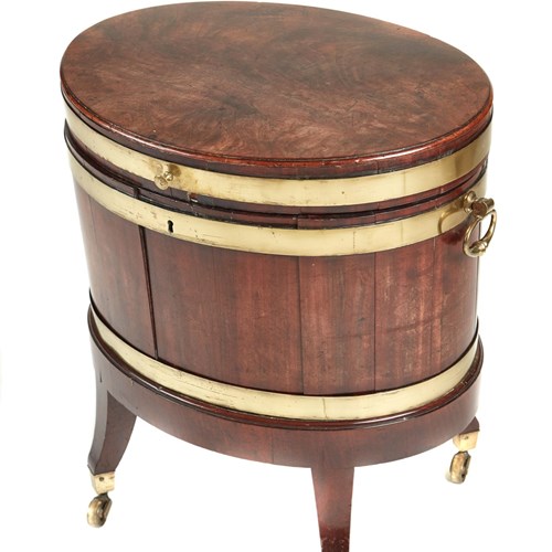 Antique George III Oval Mahogany Brass Bound Wine Cooler