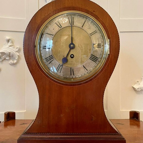 Antique Large Edwardian Inlaid Mahogany Balloon Shaped Mantel Clock