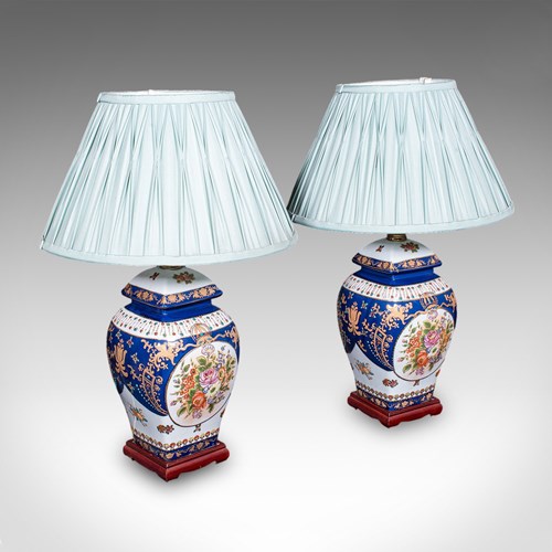 Pair Of Vintage Table Lamps, Oriental Ceramic, Accent Light, Hall, Lounge, Study