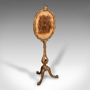 Antique Pole Screen, English, Giltw...