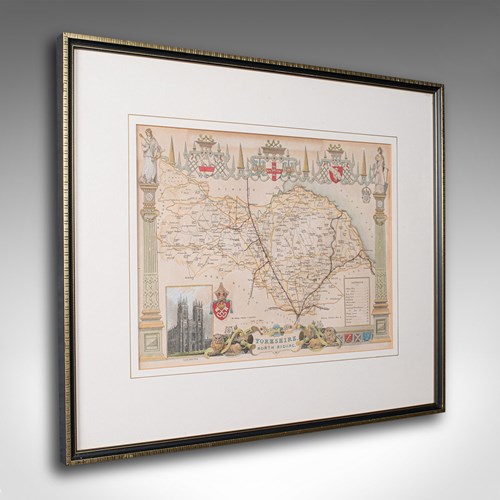 Antique North Yorkshire Map, English, Framed Lithography, Cartography, Victorian