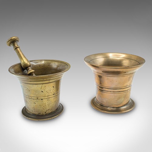Antique Mortar And Pestle Duo, English, Brass, Apothecary, Jardiniere, Georgian