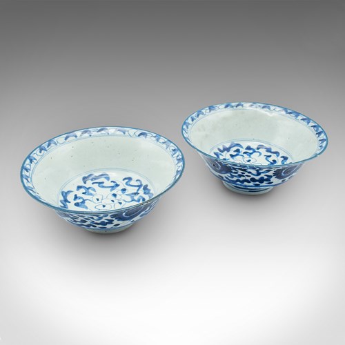 Pair Of Antique Blue And White Serving Bowls, Chinese, Ceramic, Dish, Victorian