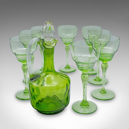 Vintage Aperitif Serving Set, English, Ewer, Wine Glasses, Art Deco, Circa 1930