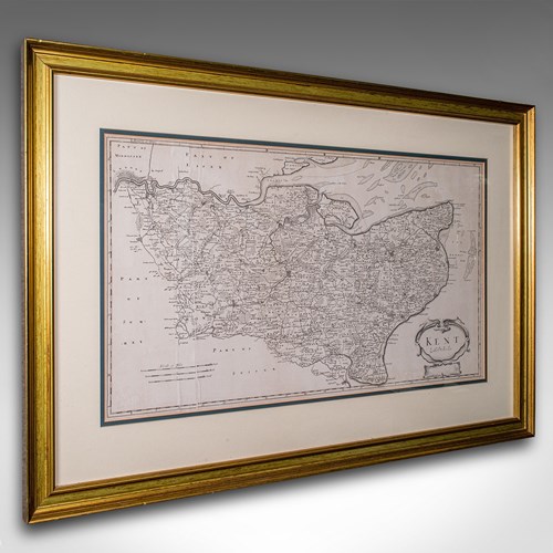 Large Antique Lithography Map Of Kent, English, Cartography, Robert Morden, 1700