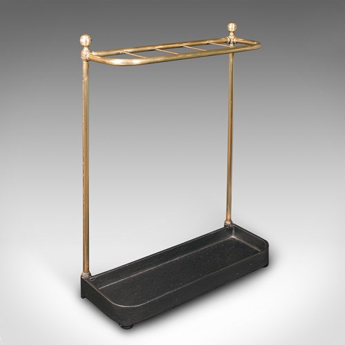 Antique Stick Loop Stand, English, Brass, Hallway, Umbrella Rack, Late Victorian