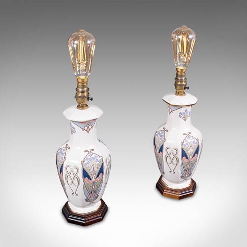 Pair Of Vintage Liberty London Table Lamp Bases, English, Ianthe Pattern, Light