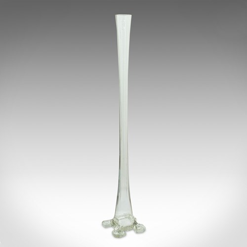 3' Tall Vintage Stem Vase, French Glass, Fluted Flower Sleeve, Mid Century, 1960
