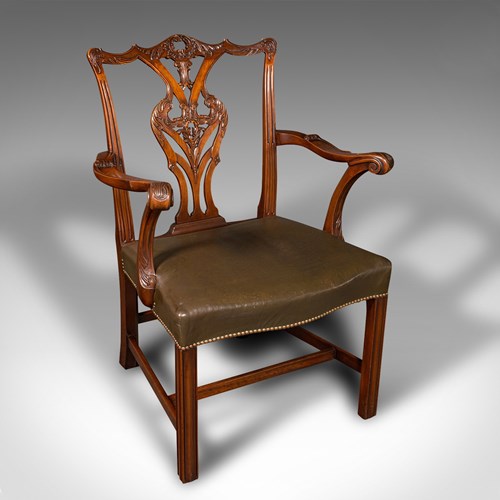 Antique Gentleman's Drawing Room Armchair, English, Chippendale Taste, Victorian