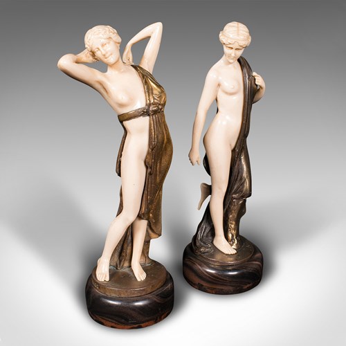 Pair Of Vintage Art Deco Figures, German, Decorative Statuette, After F. Preiss