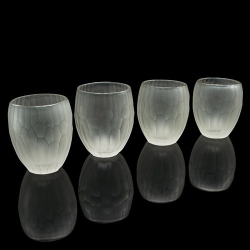 Set Of 4 Contemporary Wimbledon Spirit Tumblers, Frosted Cordial Glasses, Signed