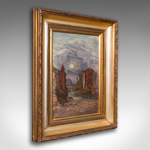 Small Antique Continental School Painting, Framed, Oil On Canvas, Art, C.1920
