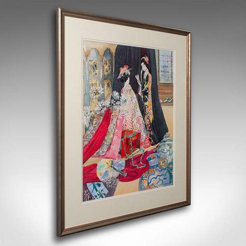 Vintage Fashion Watercolour, English, Framed Painting, Art, Signed, Circa 1990