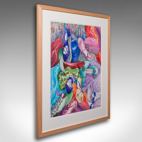 Vintage Fashion Watercolour, English, Framed Painting, Signed Art, Circa 1990