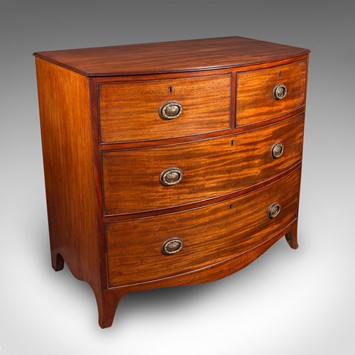 Antique Bow Front Chest Of Drawers, English, Bachelors, Bedroom, Georgian, 1790