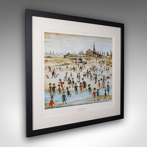 Vintage Print, At The Seaside, LS Lowry, English, Framed Art Reproduction, 1990