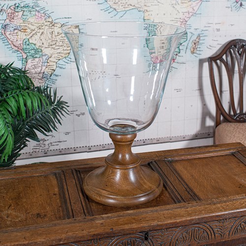 Large Vintage Display Bowl, Belgian, Glass, Turned Oak, Jardiniere, Centrepiece