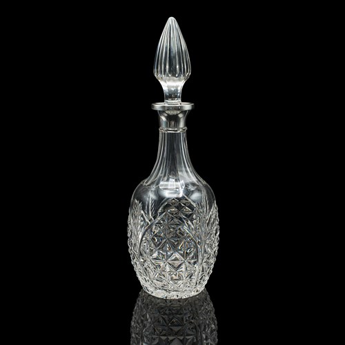 Vintage Whiskey Decanter, English, Cut Glass, Silver, Spirit Vessel, Hallmarked