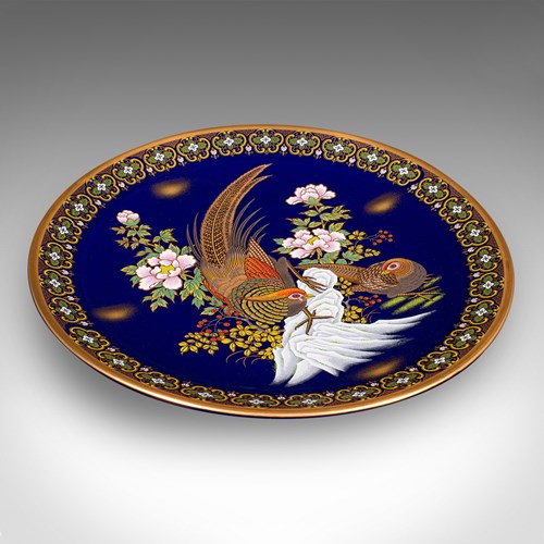 Large Vintage Pheasant Display Plate, Chinese, Lacquer Ceramic Charger, C.1980