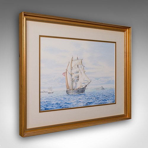 Vintage Ship Painting, English, Framed Maritime Art, Watercolour, Nautical Scene