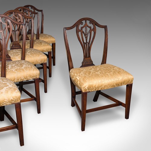 Set Of 6 Antique Hepplewhite Revival Dining Chairs, English, Seat, Victorian