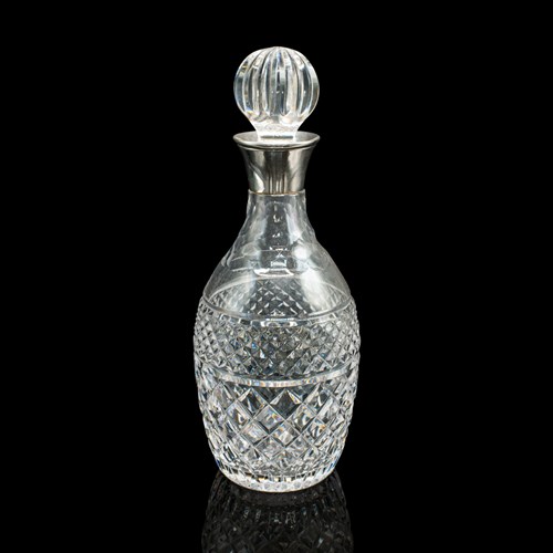 Vintage Port Decanter, English, Cut Glass, Silver, Sherry, Hallmark, Mid Century